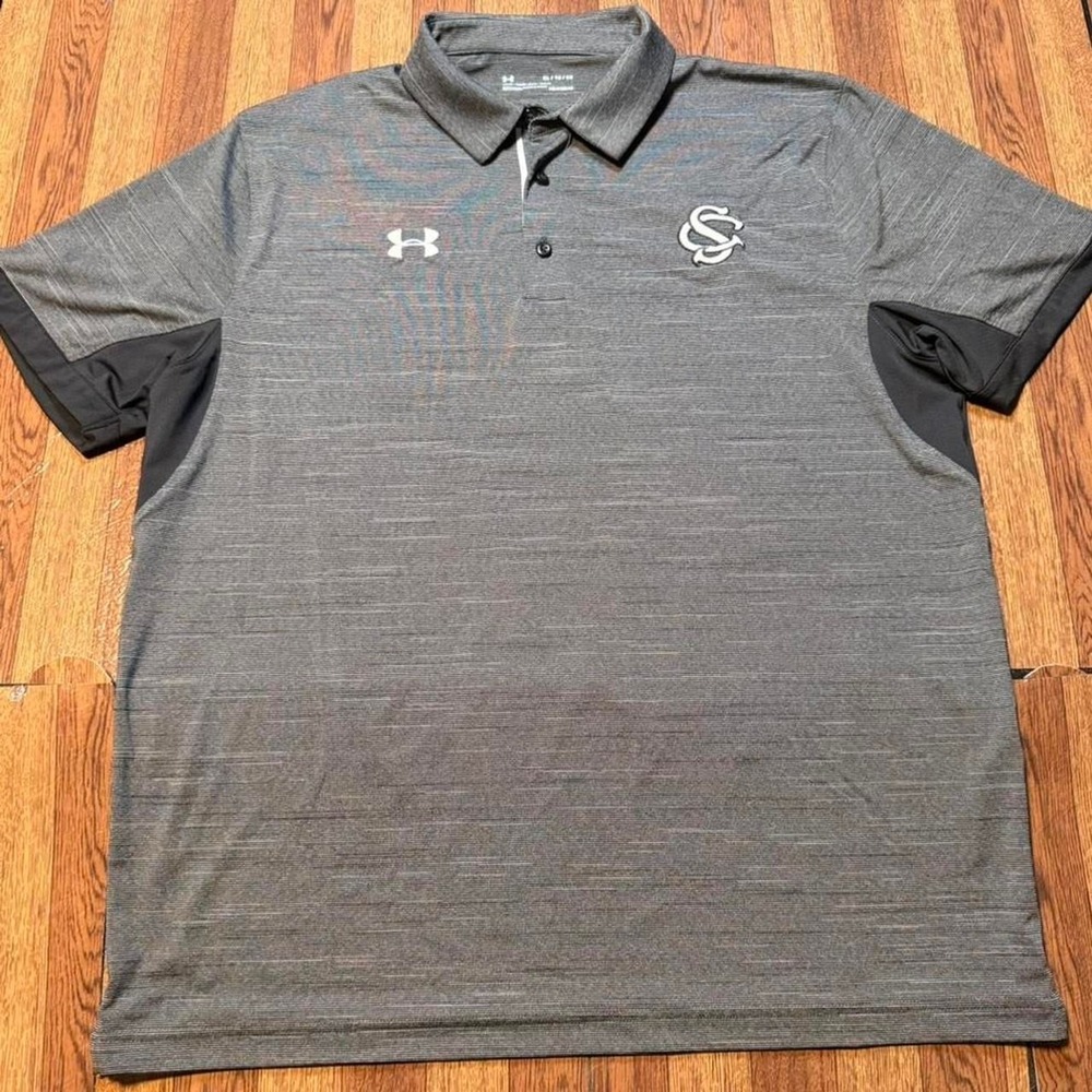 Under Armour Grey Heather SEC‎ Heat Gear Retro Sportswear Polo Button Shirt XL